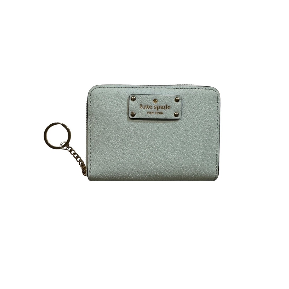 Kate Spade Mint Green Pebbled Leather Zip Around Small Wallet Keychain Purse